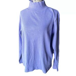 Dress Barn Turtleneck Ribbed Purple Top Large Long Sleeve Lavender Cotton